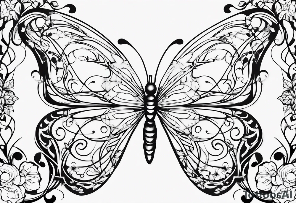 444 tattoo intertwine with vines and a butterfly tattoo idea