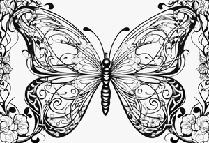 444 tattoo intertwine with vines and a butterfly tattoo idea