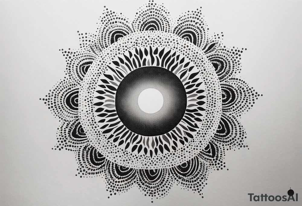 simple sun made of black dots and circles tattoo idea