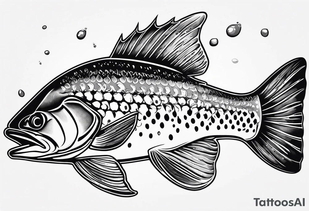 A shaded trout with text that says, 'Como la trucha...' tattoo idea