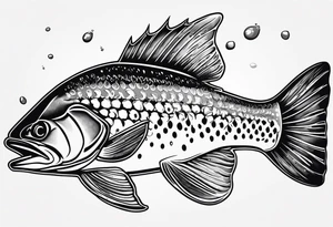 A shaded trout with text that says, 'Como la trucha...' tattoo idea