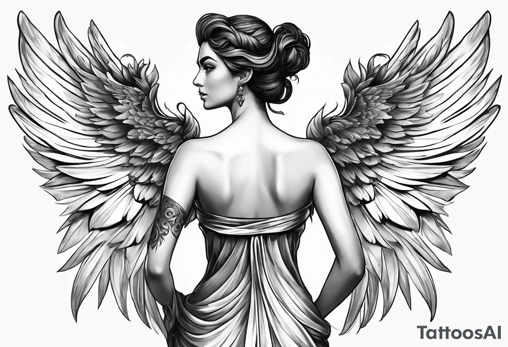 Greek goddess iris with wings coming from her back tattoo idea Greek goddess iris with wings coming from her back tattoo idea