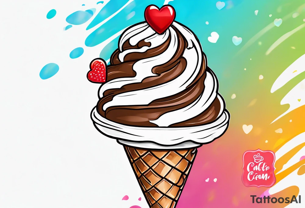 sketch chocolate chip ice cream cone with one red heart tattoo idea
