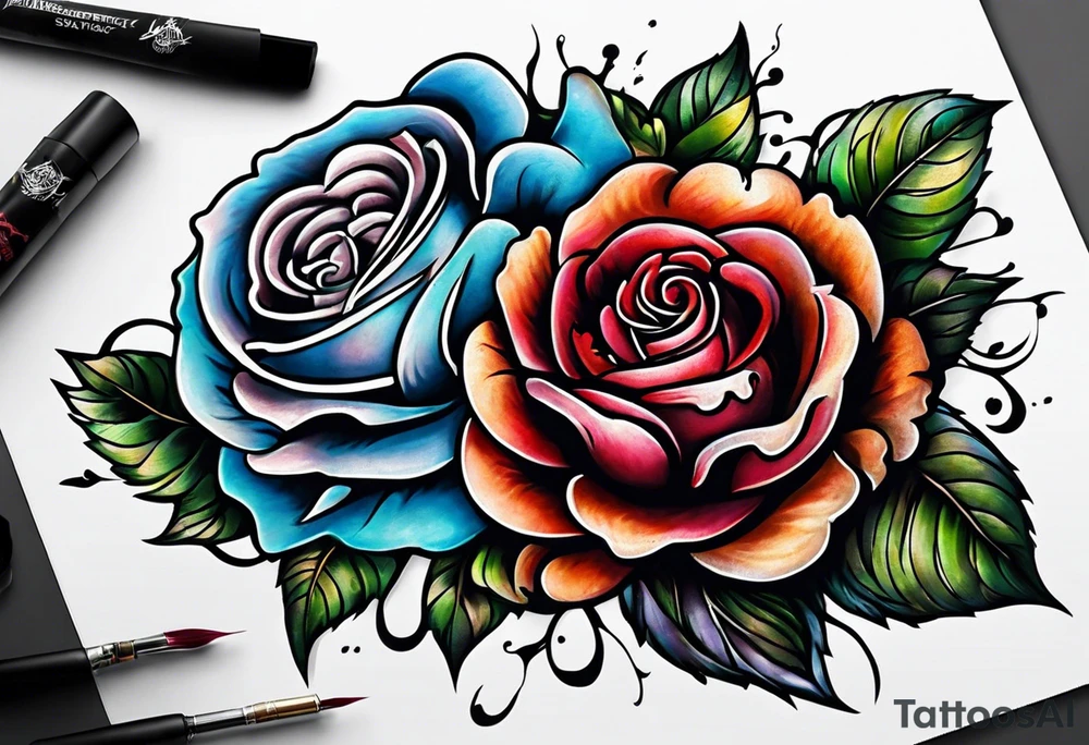 detroit city , with ♍️ symbol and roses tattoo idea
