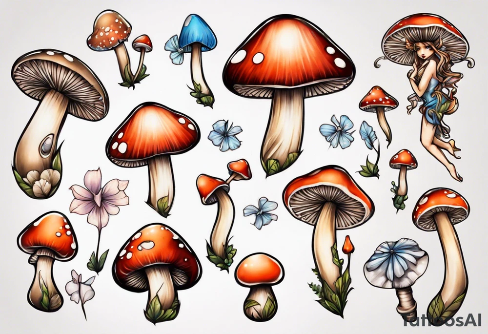 mushroom fairy tattoo idea