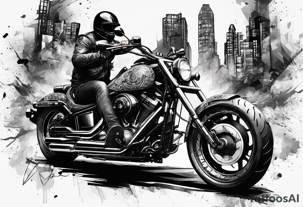 motorcycle with guns riding at night in the city tattoo idea