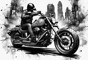motorcycle  with guns riding at night in the city tattoo idea