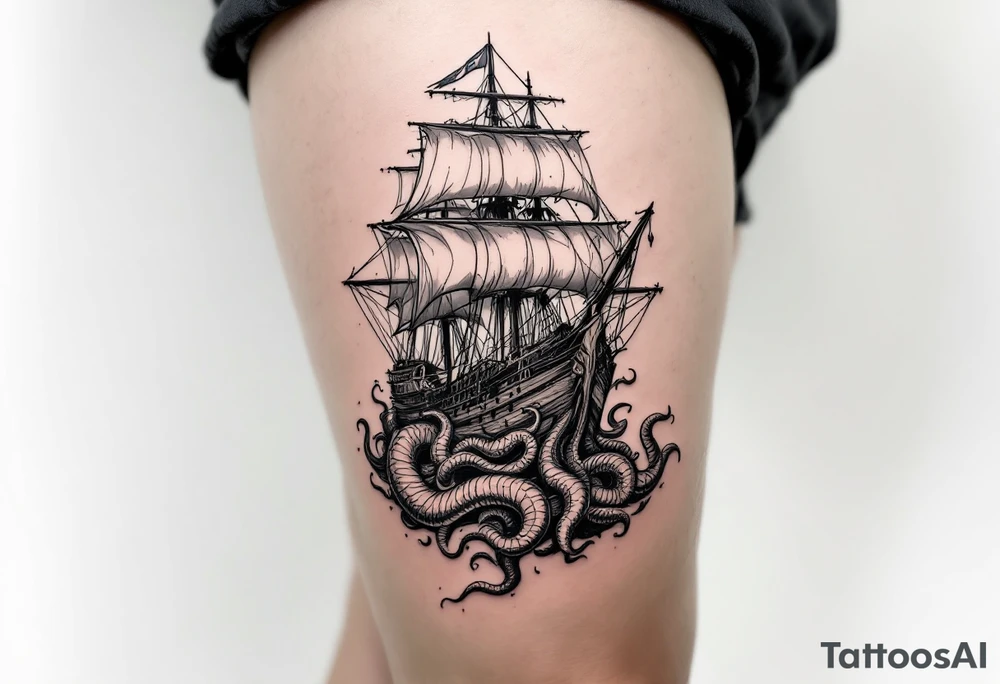 ship being sunk by the kraken tattoo tattoo idea