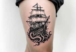 ship being sunk by the kraken tattoo tattoo idea