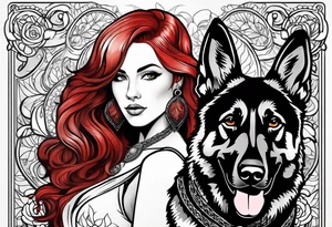 red hair woman with German shepherd dog tattoo idea