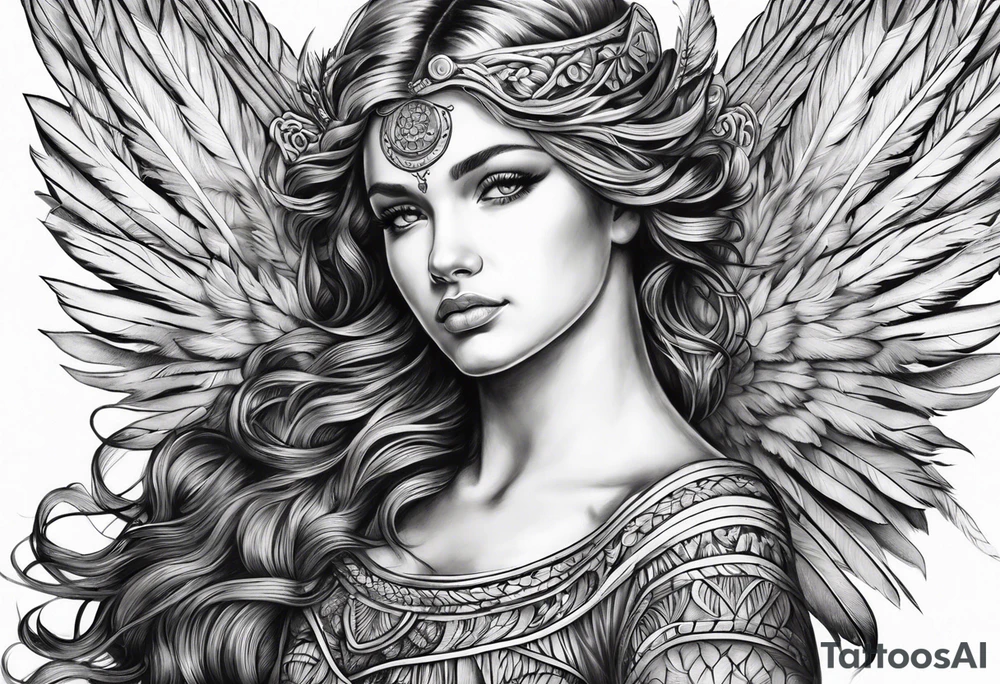 Detailed feathered angel tattoo idea
