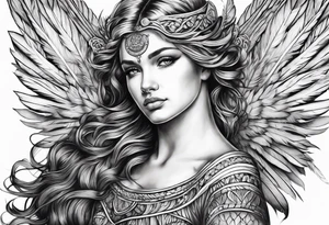 Detailed feathered angel tattoo idea