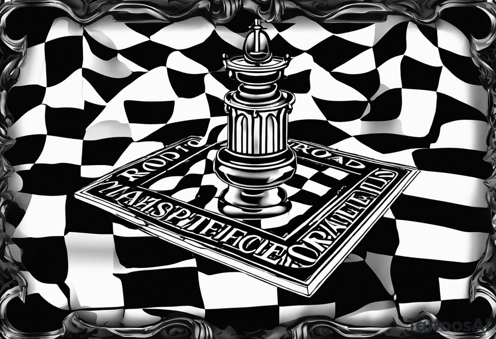 a road sign that say road to riches with a person walkin on a chessboard tattoo idea