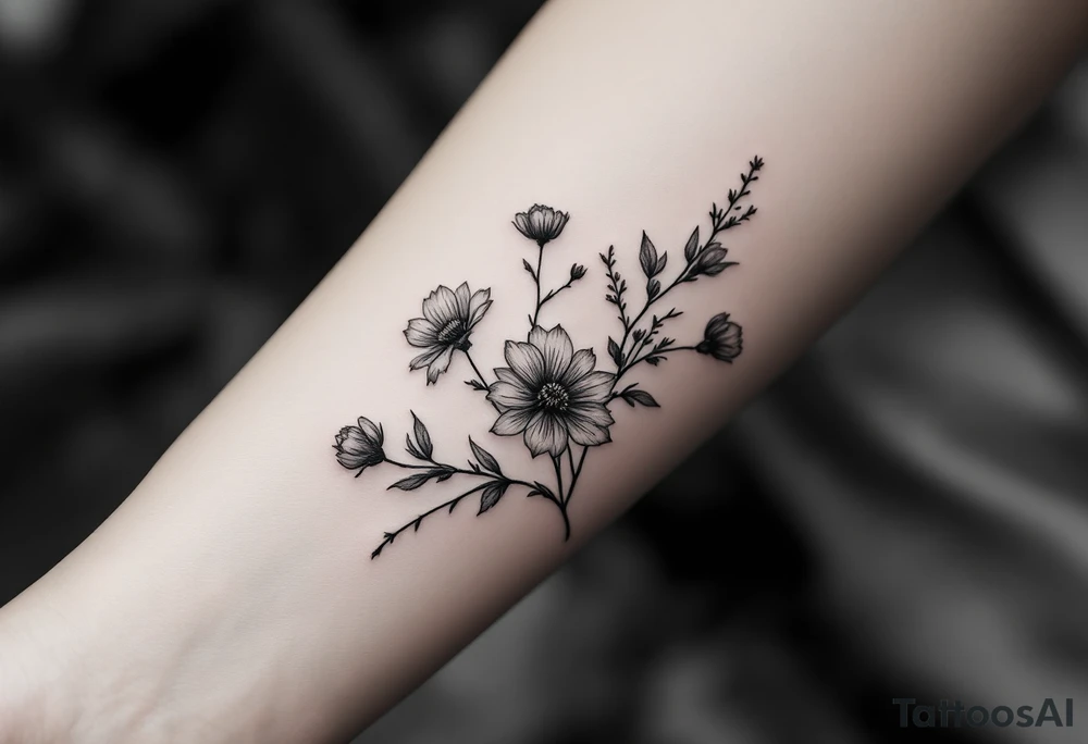 Thick Wildflowers in a line with a lot of dark shading tattoo idea