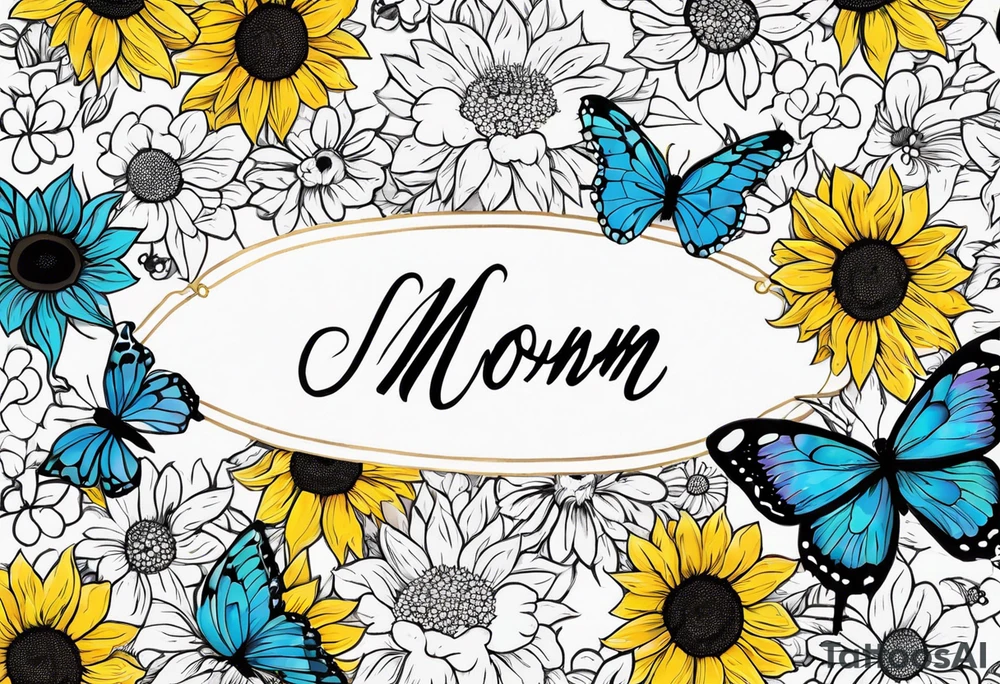 Memorial arm sleeve for mom with rainbow sunflowers and butterflies tattoo idea