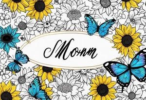 Memorial arm sleeve for mom with rainbow sunflowers and butterflies tattoo idea