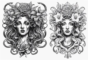 Medusa with no pupils and lilys tattoo idea