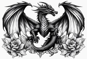 Mother dragon wings spread protecting 3 baby dragons tattoo idea
