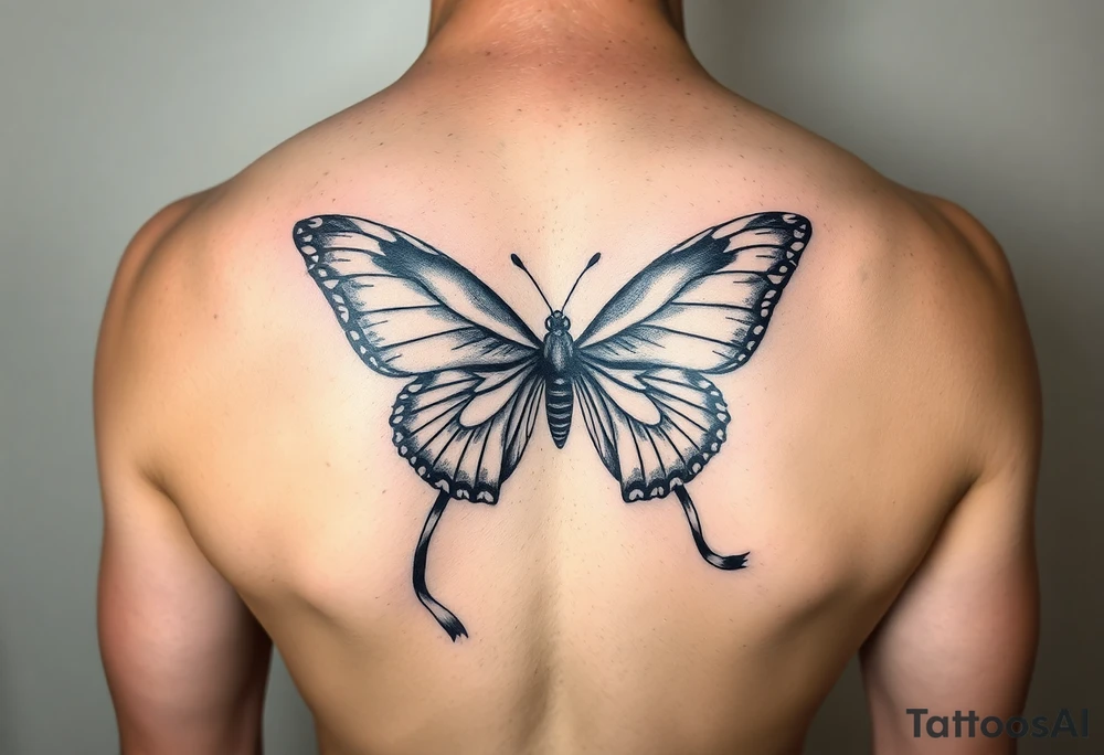 ethereal butterfly with flowing silk ribbons in moonlight tattoo idea