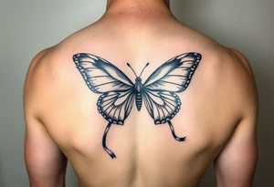 ethereal butterfly with flowing silk ribbons in moonlight tattoo idea