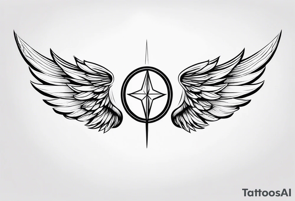 a pair of wings with a halo over them tattoo idea