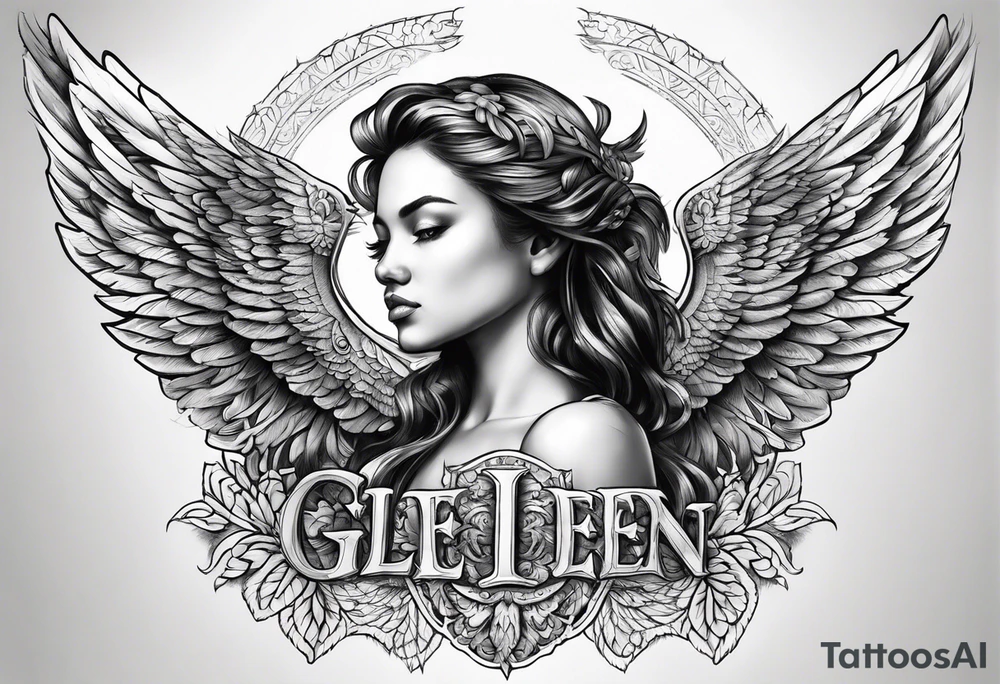The word Glenn with angel Wings at the side tattoo idea