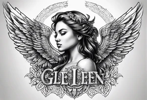 The word Glenn with angel Wings at the side tattoo idea