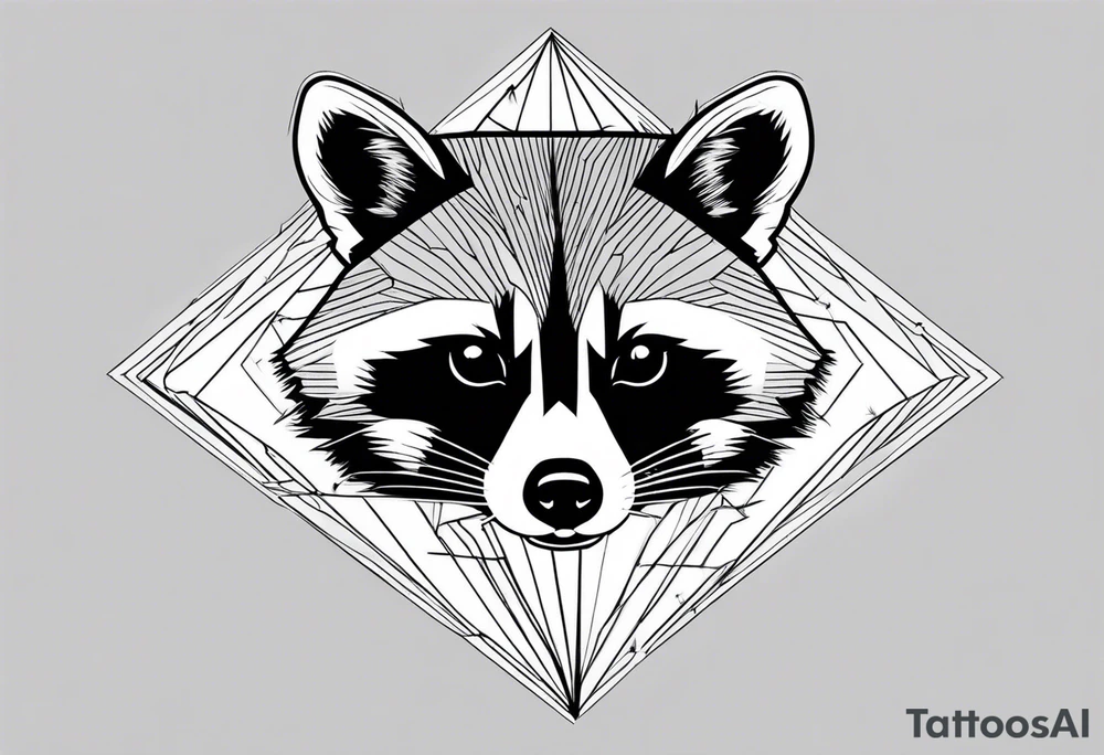 Vertical portrait of raccoon with trees in background shaped like a diamond tattoo idea