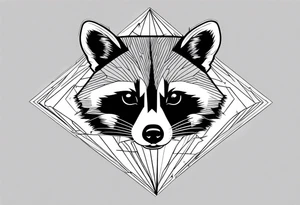 Vertical portrait of raccoon with trees in background shaped like a diamond tattoo idea