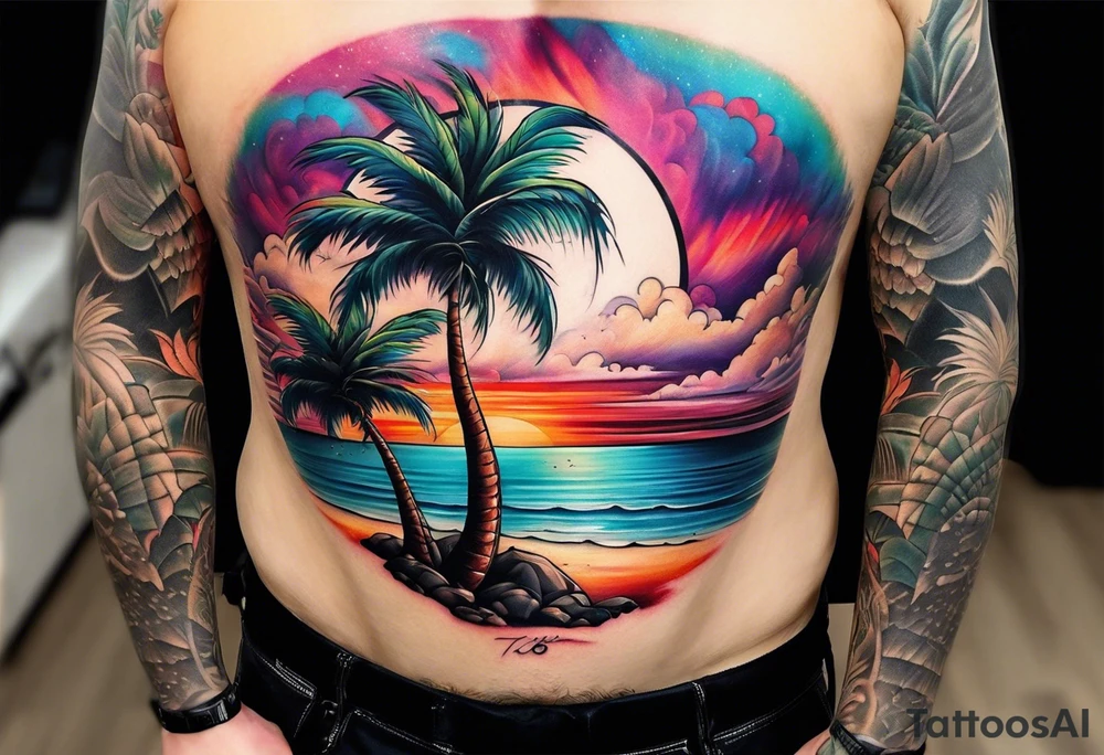 palm tree sleeve tattoo idea