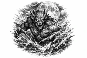 water-demon,waves,full moon. tattoo idea