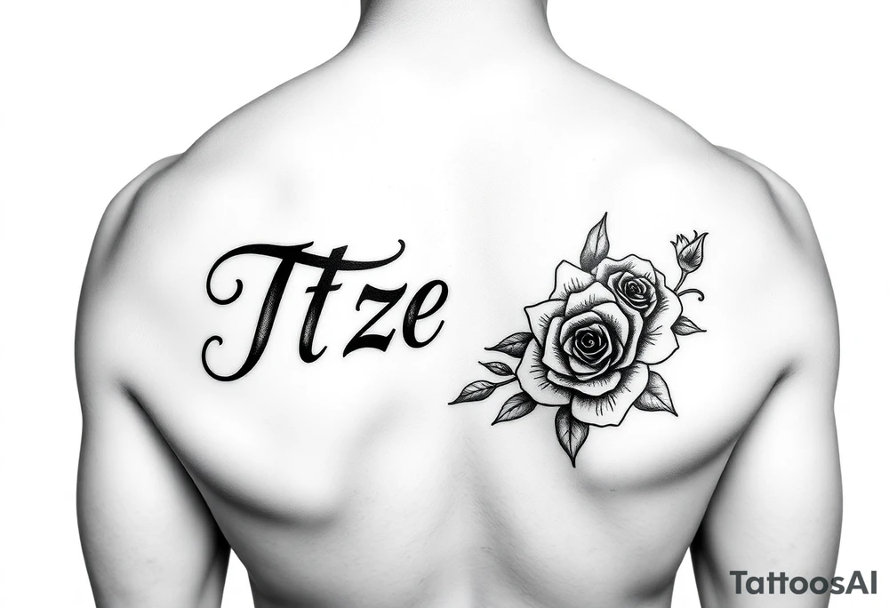 Itzel name on arm with a rose on the side tattoo idea