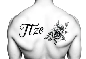 Itzel name on arm with a rose on the side tattoo idea