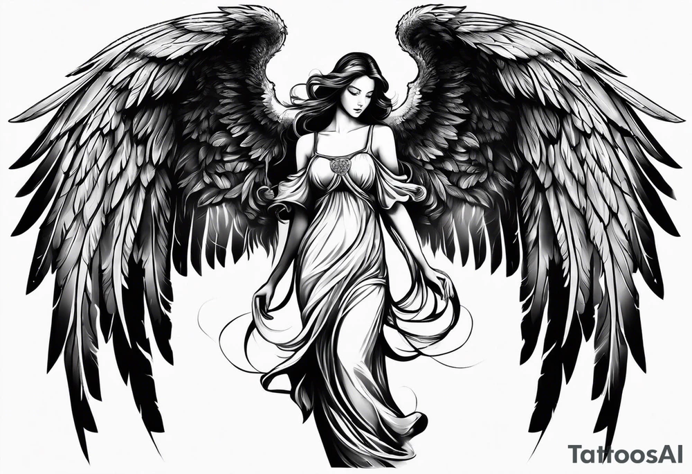 angel in black standing tattoo idea