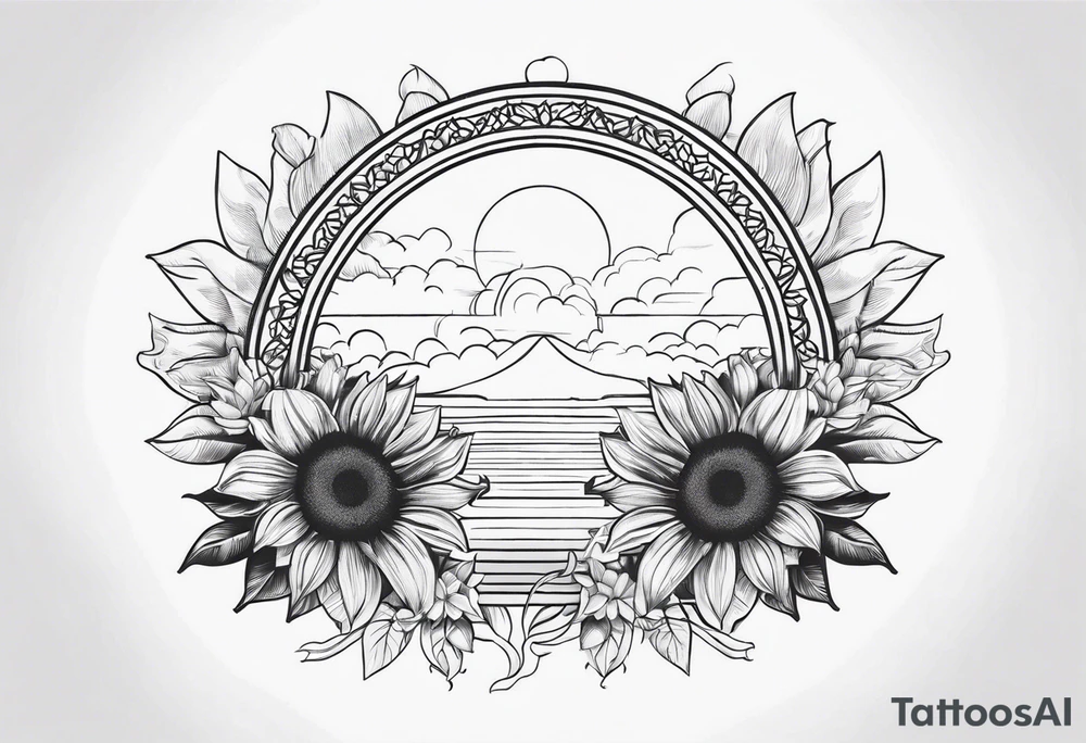 Bali gates of heaven black and grey with sunflower tattoo idea