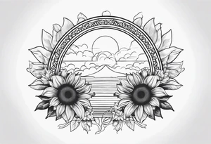 Bali gates of heaven black and grey with sunflower tattoo idea