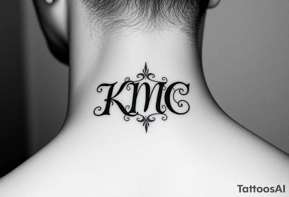 my daughters initials small neck tattoo :KMC tattoo idea