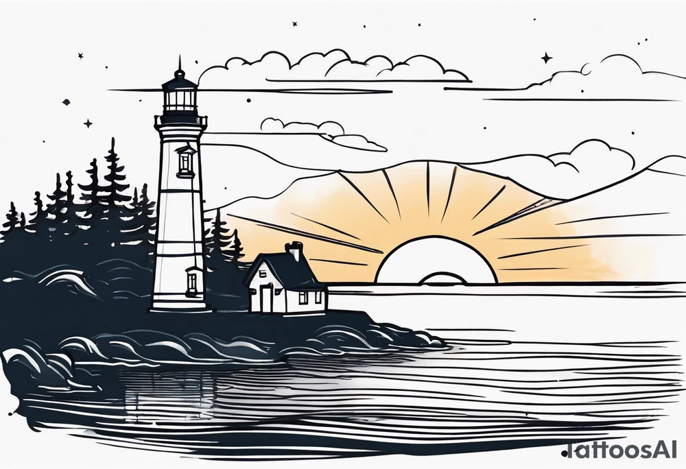 lighthouse evening light up tattoo idea