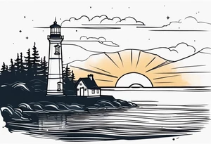 lighthouse evening light up tattoo idea