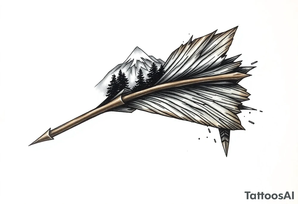 Arrow the Arrowhead is a mountaintop
The Fletching is made of Pine Trees
The Shaft is made of detailed wood tattoo idea