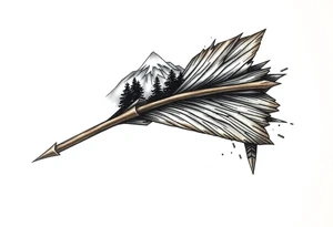 Arrow the Arrowhead is a mountaintop
The Fletching is made of Pine Trees
The Shaft is made of detailed wood tattoo idea