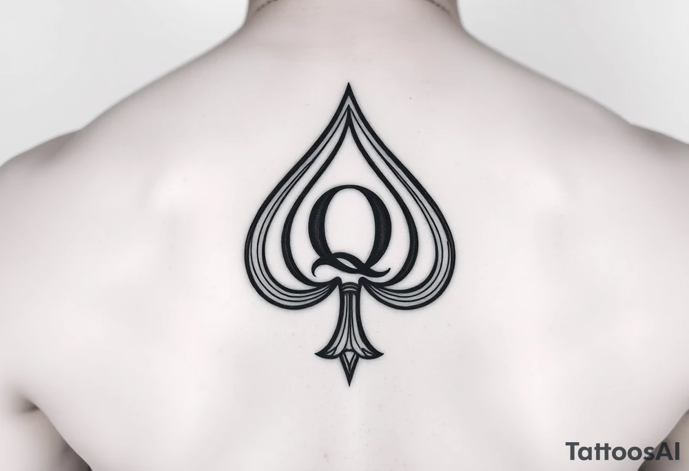 A spade womb tattoo with a Q in the center, with three points around the outside. The first reading, "BLACK". The second reading, "SEED". The third reading, "ONLY". tattoo idea