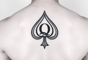 A spade womb tattoo with a Q in the center, with three points around the outside. The first reading, "BLACK". The second reading, "SEED". The third reading, "ONLY". tattoo idea