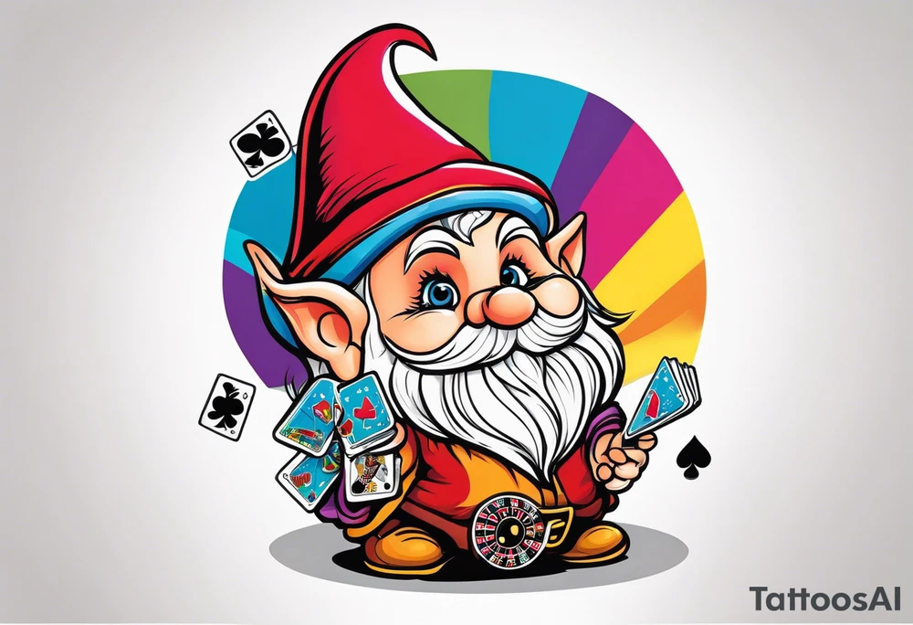 Gambling female gnome tattoo idea