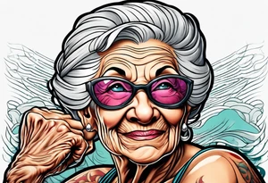 Muscular old lady showing off muscles. tattoo idea