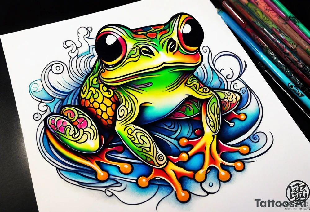 a psychedelic frog tattoo idea