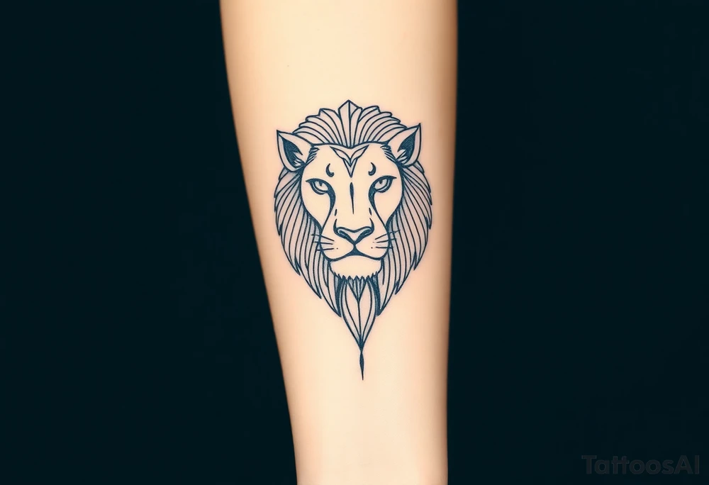 A highly detailed line-art Czech lion, with intricate patterns in its mane and subtle golden shading for a regal look. tattoo idea