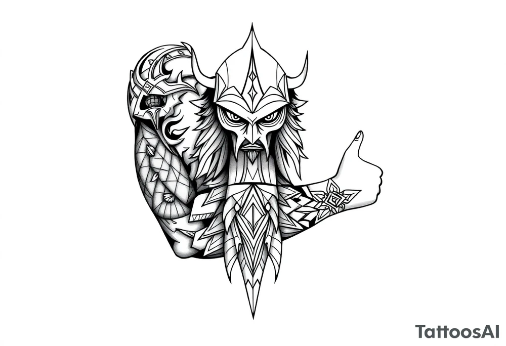 bold line shaman and witch style tattoo idea
