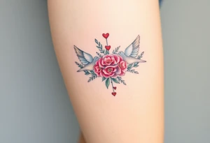 wedding ring with wedding bouquet, doves, hearts tattoo tattoo idea
