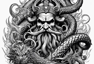 Kraken tentacles grabbing Poseidon thrusting trident into monster tattoo idea